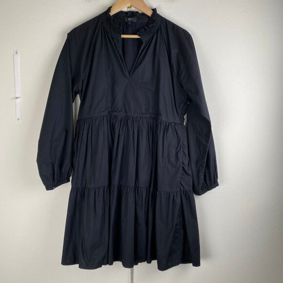 J. CREW Poplin Mini Dress Size S Black Tiers Long Sleeve Business Casual Classic - Picture 7 of 16